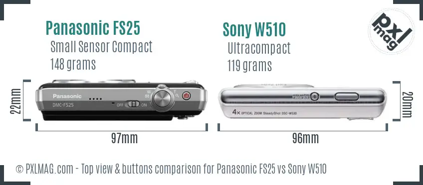 Panasonic FS25 vs Sony W510 top view buttons comparison