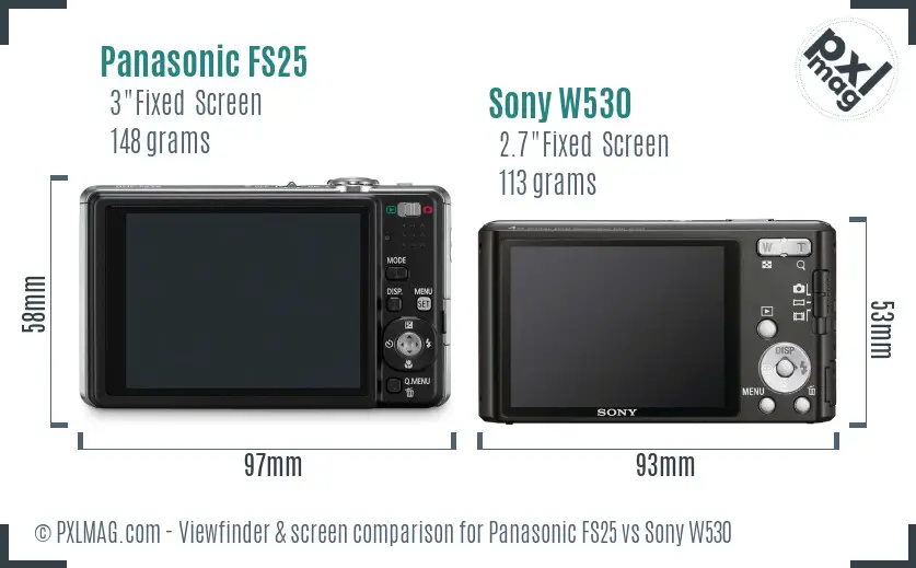 Panasonic FS25 vs Sony W530 Screen and Viewfinder comparison