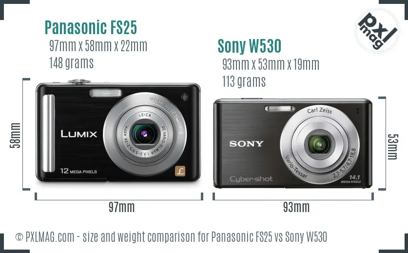 Panasonic FS25 vs Sony W530 size comparison