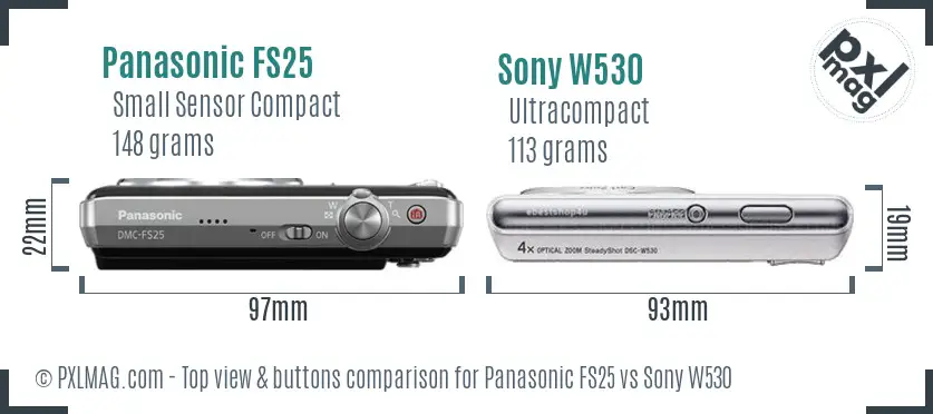 Panasonic FS25 vs Sony W530 top view buttons comparison