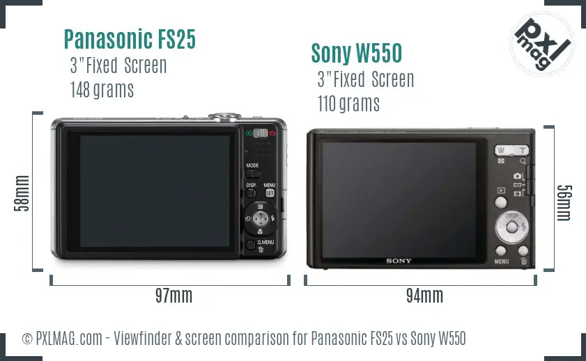 Panasonic FS25 vs Sony W550 Screen and Viewfinder comparison