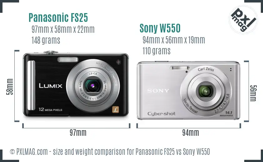 Panasonic FS25 vs Sony W550 size comparison