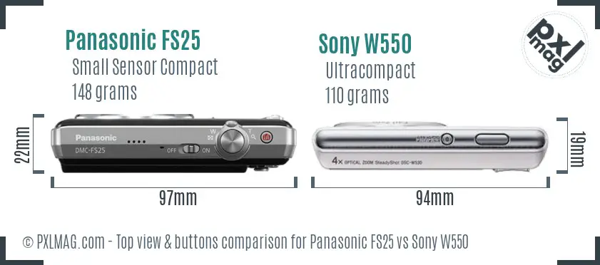 Panasonic FS25 vs Sony W550 top view buttons comparison