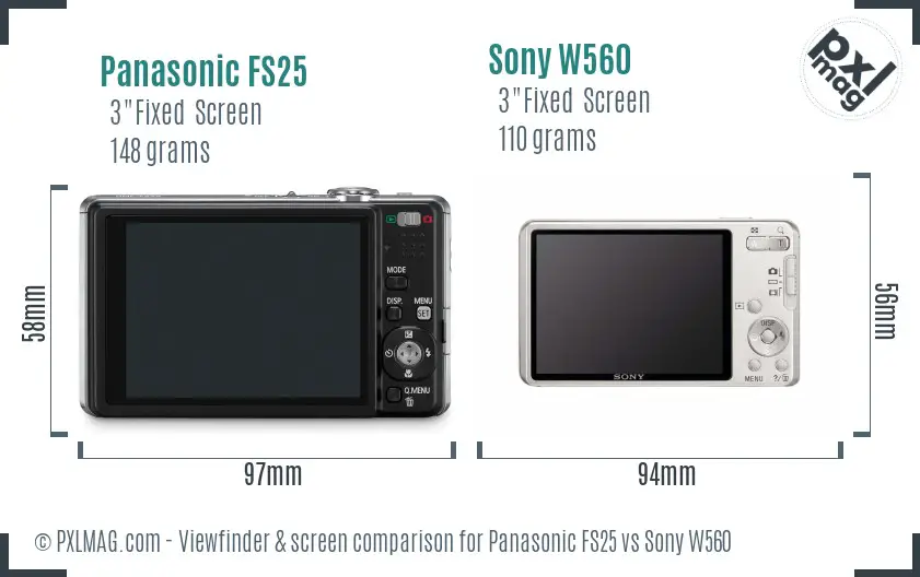 Panasonic FS25 vs Sony W560 Screen and Viewfinder comparison