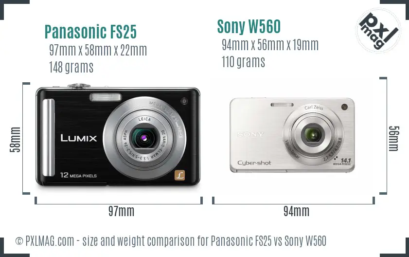 Panasonic FS25 vs Sony W560 size comparison