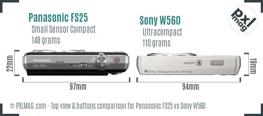 Panasonic FS25 vs Sony W560 top view buttons comparison