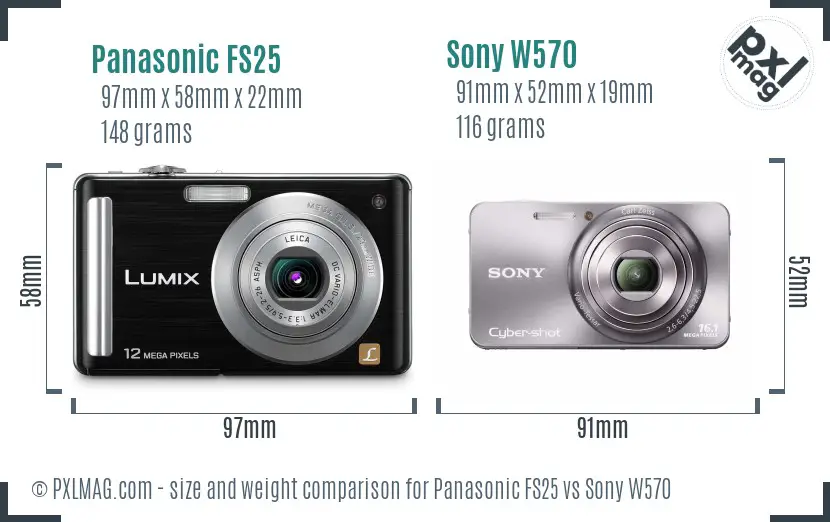 Panasonic FS25 vs Sony W570 size comparison