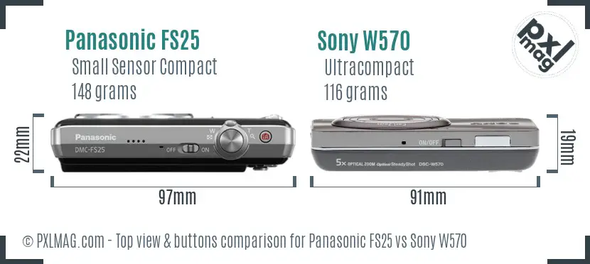Panasonic FS25 vs Sony W570 top view buttons comparison