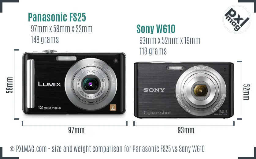 Panasonic FS25 vs Sony W610 size comparison