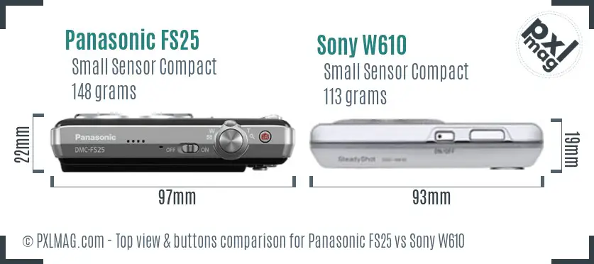 Panasonic FS25 vs Sony W610 top view buttons comparison