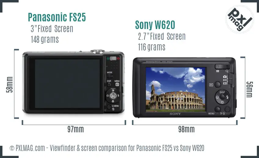 Panasonic FS25 vs Sony W620 Screen and Viewfinder comparison