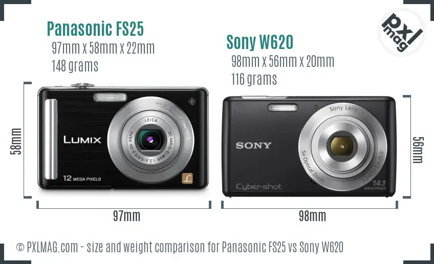 Panasonic FS25 vs Sony W620 size comparison