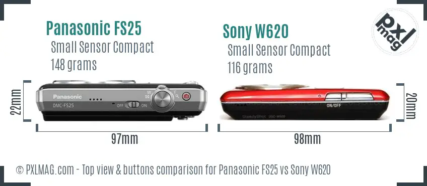 Panasonic FS25 vs Sony W620 top view buttons comparison