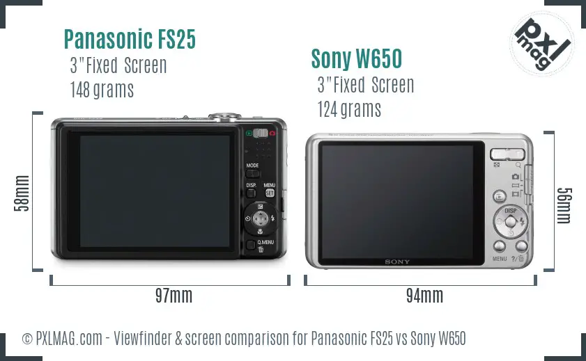 Panasonic FS25 vs Sony W650 Screen and Viewfinder comparison