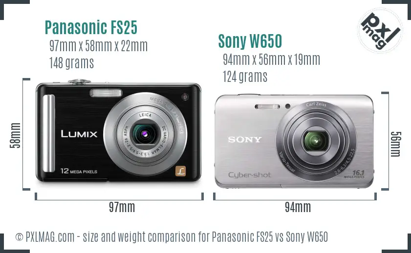 Panasonic FS25 vs Sony W650 size comparison