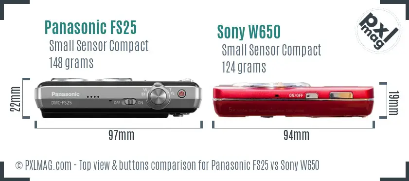 Panasonic FS25 vs Sony W650 top view buttons comparison