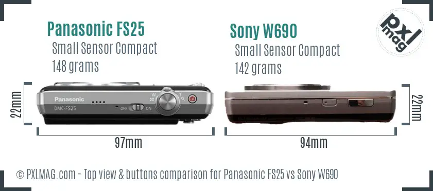 Panasonic FS25 vs Sony W690 top view buttons comparison