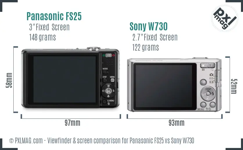 Panasonic FS25 vs Sony W730 Screen and Viewfinder comparison