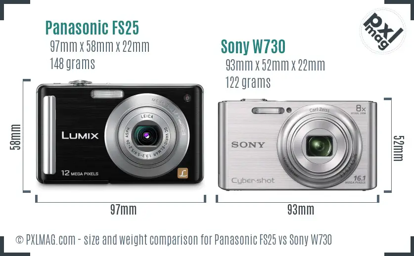 Panasonic FS25 vs Sony W730 size comparison