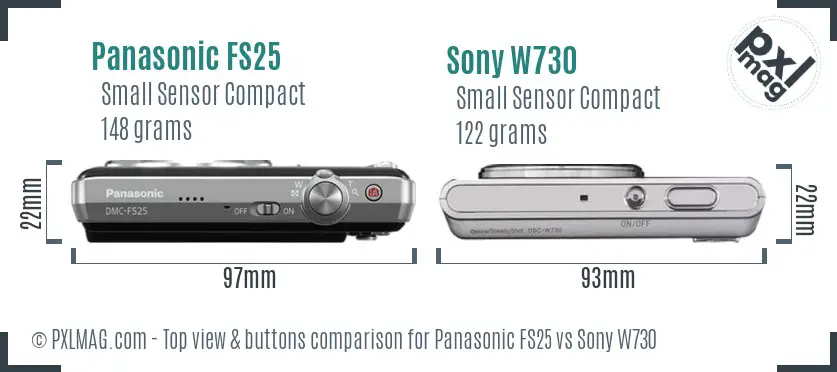 Panasonic FS25 vs Sony W730 top view buttons comparison