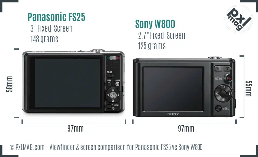 Panasonic FS25 vs Sony W800 Screen and Viewfinder comparison