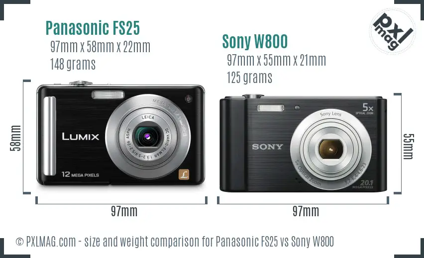 Panasonic FS25 vs Sony W800 size comparison