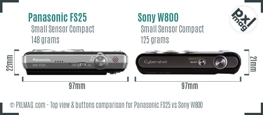 Panasonic FS25 vs Sony W800 top view buttons comparison