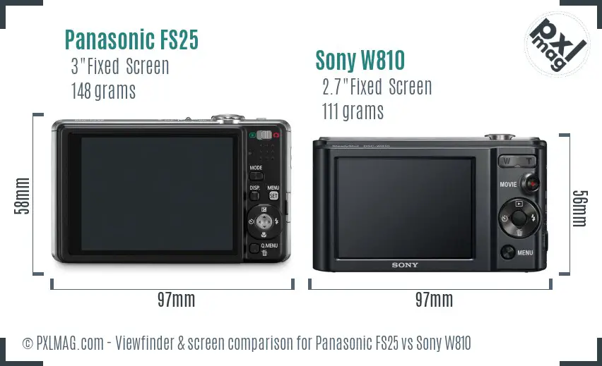 Panasonic FS25 vs Sony W810 Screen and Viewfinder comparison
