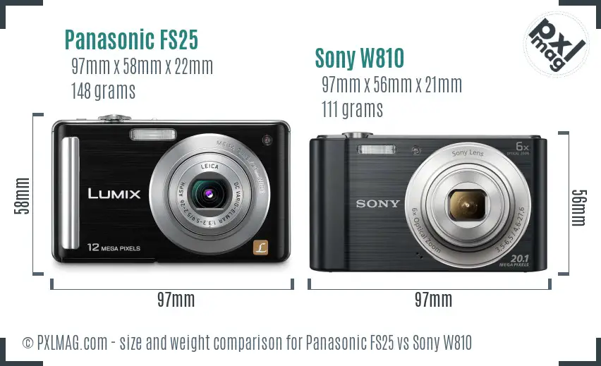 Panasonic FS25 vs Sony W810 size comparison
