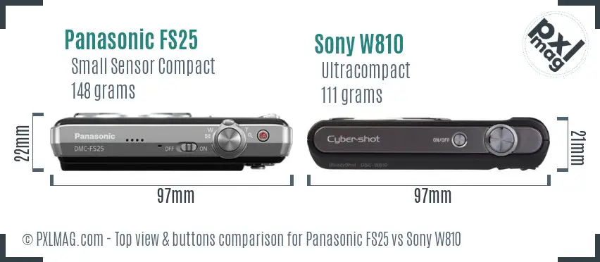 Panasonic FS25 vs Sony W810 top view buttons comparison