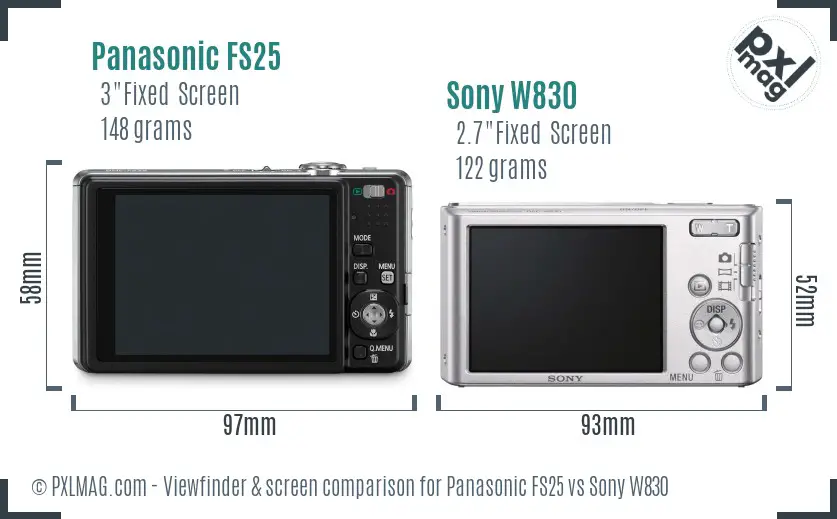 Panasonic FS25 vs Sony W830 Screen and Viewfinder comparison