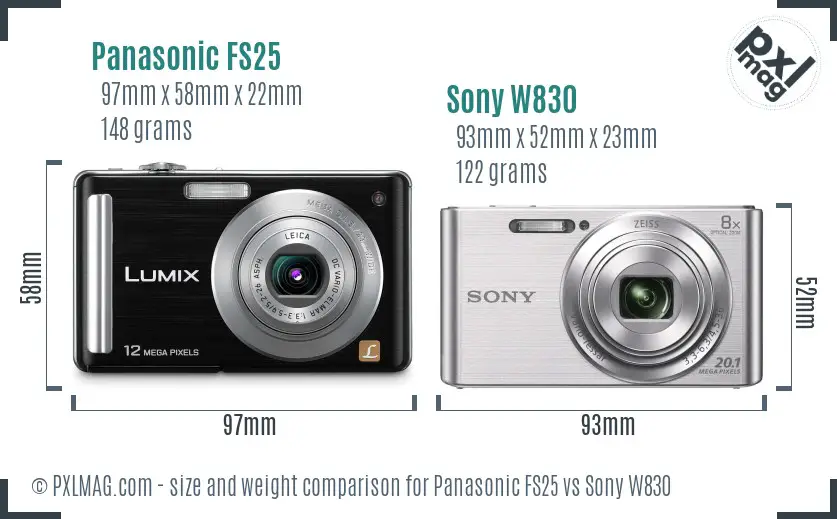 Panasonic FS25 vs Sony W830 size comparison