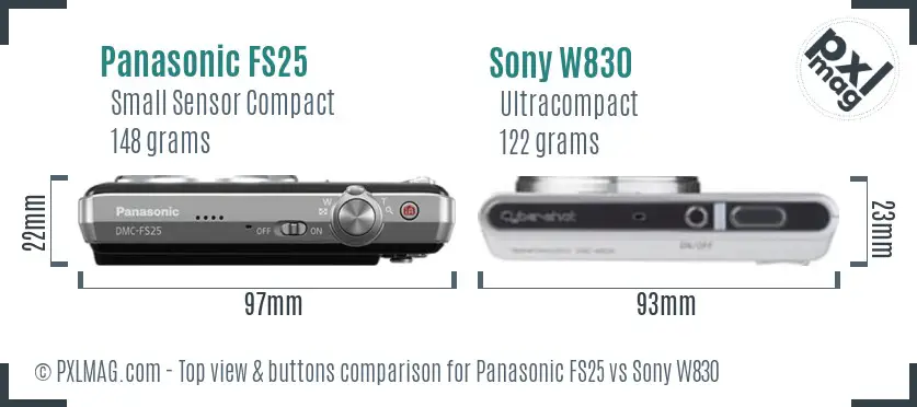 Panasonic FS25 vs Sony W830 top view buttons comparison