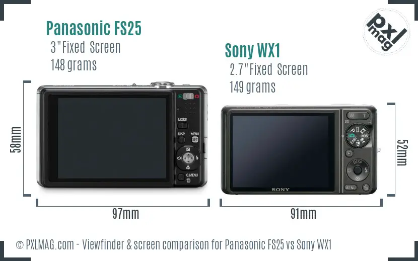 Panasonic FS25 vs Sony WX1 Screen and Viewfinder comparison