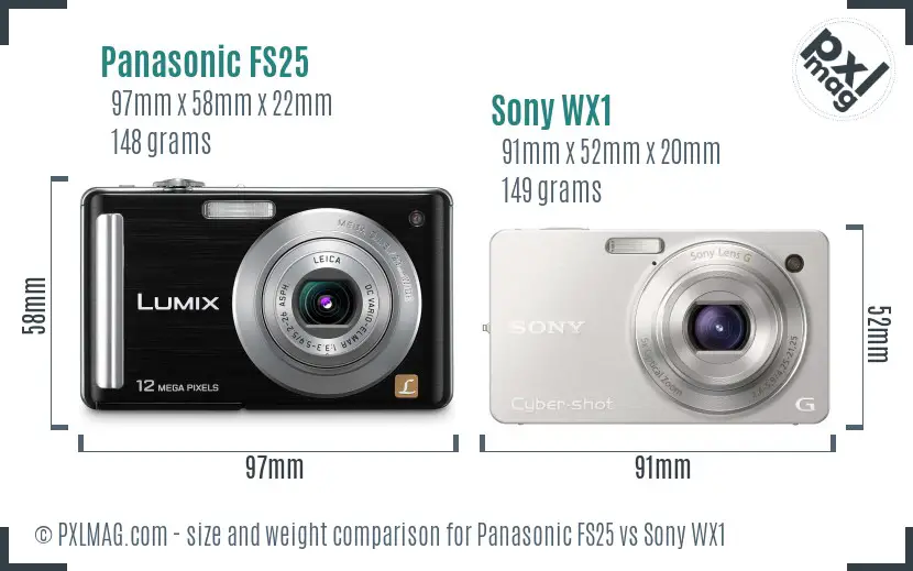 Panasonic FS25 vs Sony WX1 size comparison