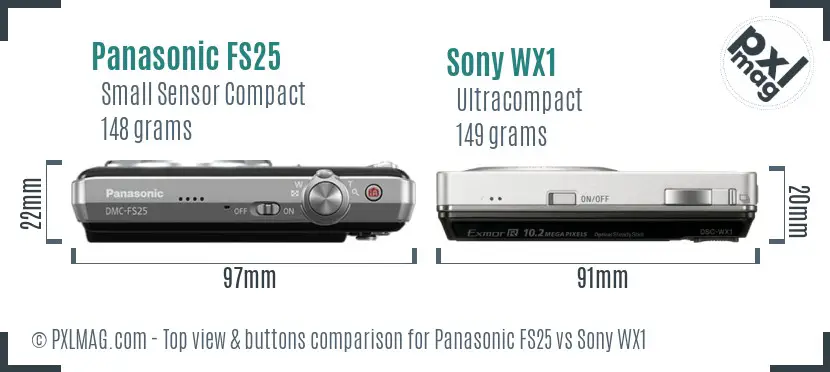 Panasonic FS25 vs Sony WX1 top view buttons comparison