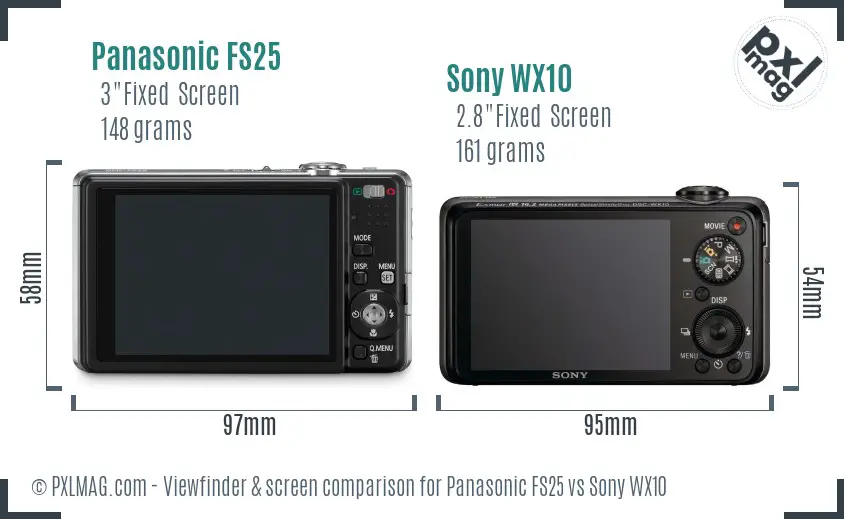 Panasonic FS25 vs Sony WX10 Screen and Viewfinder comparison