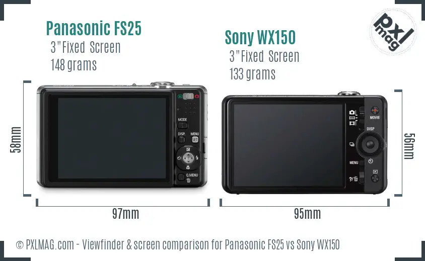 Panasonic FS25 vs Sony WX150 Screen and Viewfinder comparison