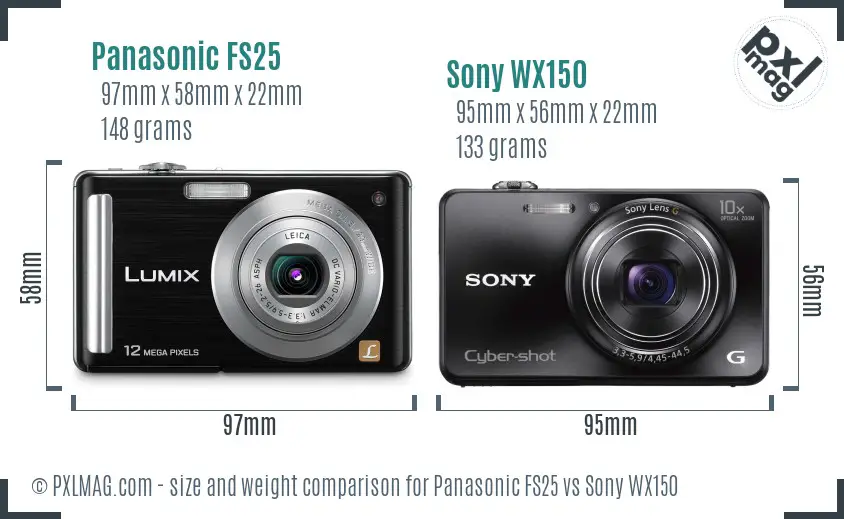Panasonic FS25 vs Sony WX150 size comparison