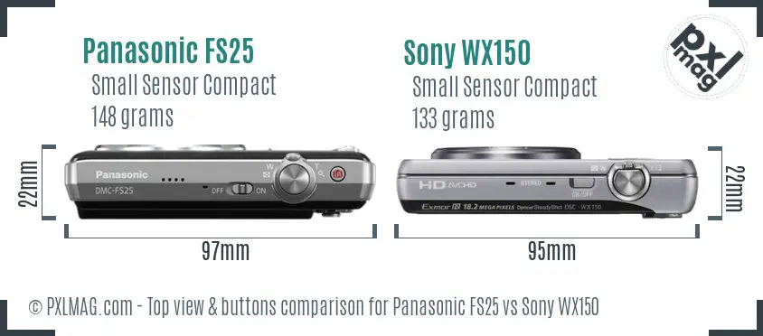 Panasonic FS25 vs Sony WX150 top view buttons comparison