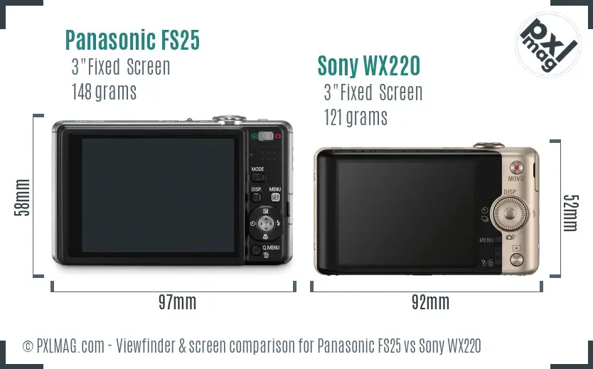 Panasonic FS25 vs Sony WX220 Screen and Viewfinder comparison