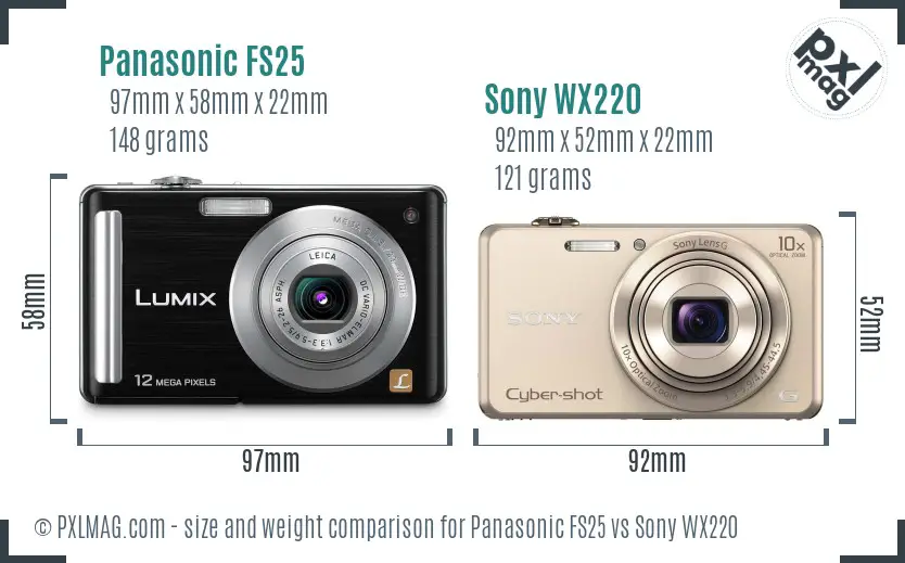 Panasonic FS25 vs Sony WX220 size comparison