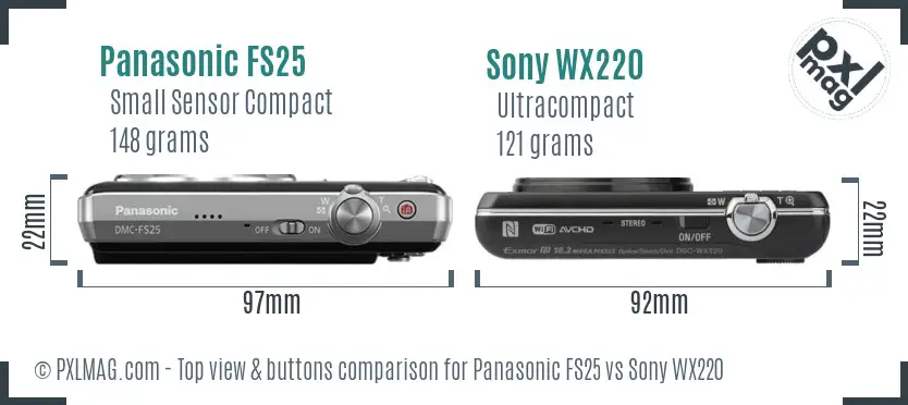 Panasonic FS25 vs Sony WX220 top view buttons comparison