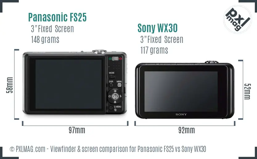 Panasonic FS25 vs Sony WX30 Screen and Viewfinder comparison
