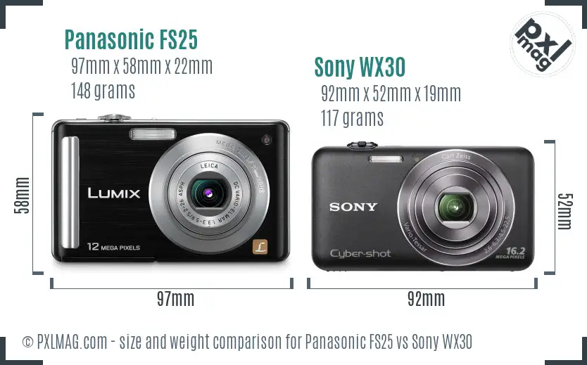 Panasonic FS25 vs Sony WX30 size comparison