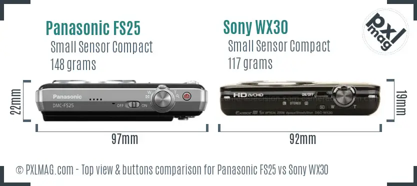 Panasonic FS25 vs Sony WX30 top view buttons comparison