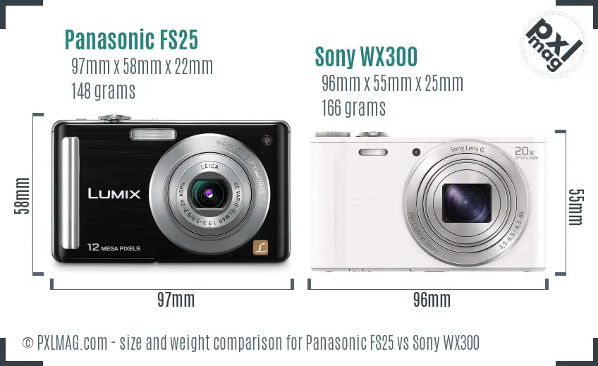 Panasonic FS25 vs Sony WX300 size comparison