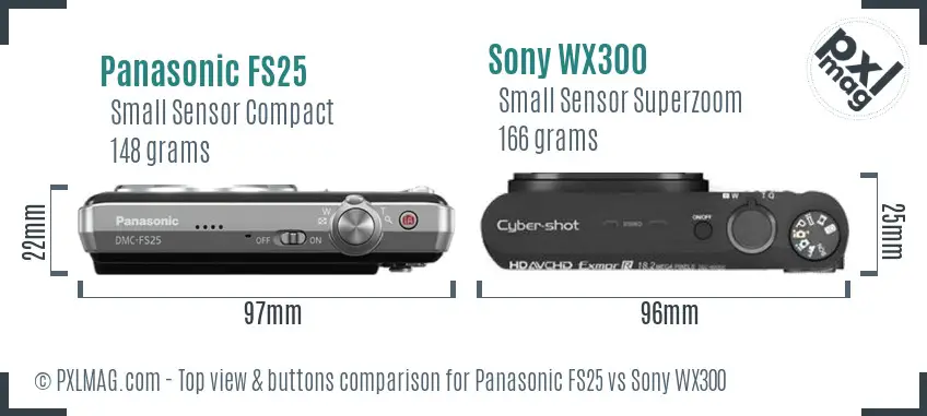 Panasonic FS25 vs Sony WX300 top view buttons comparison