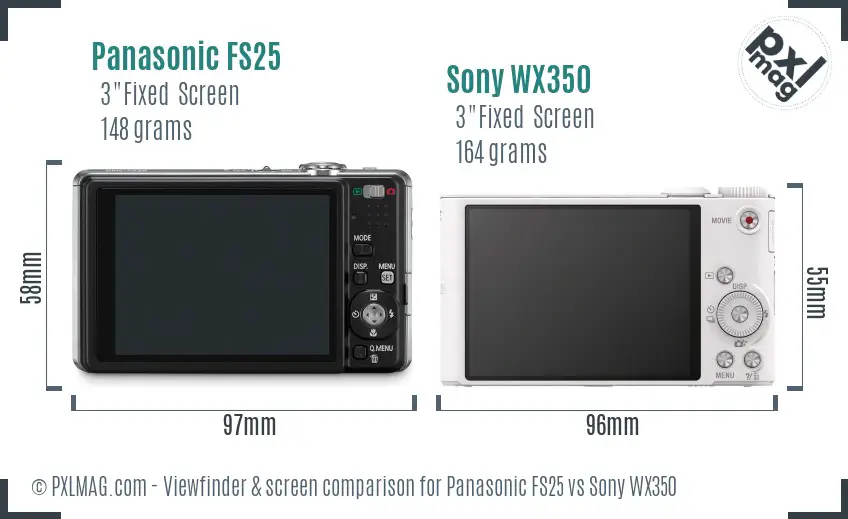Panasonic FS25 vs Sony WX350 Screen and Viewfinder comparison
