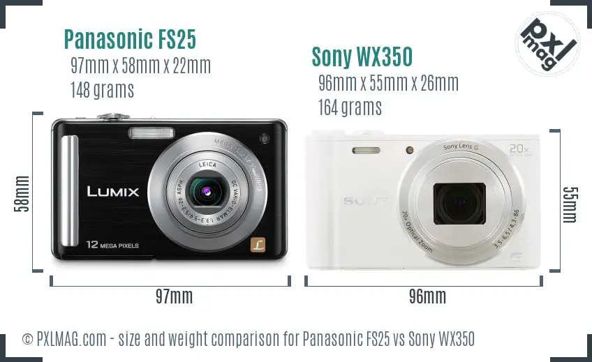 Panasonic FS25 vs Sony WX350 size comparison